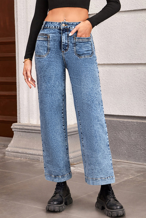 Patch Pocket Straight Leg Loose Fit Jeans